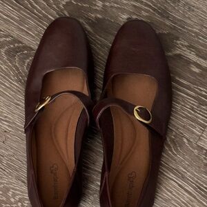 Brown Mary Jane Flats with Gold Buckle